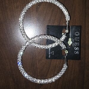 Guess Silver Crystal Hoop Earrings